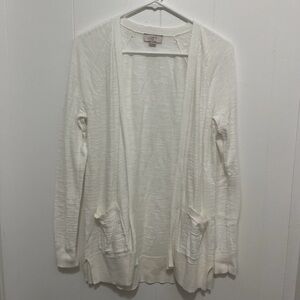 White Open Front Sweater - Pockets